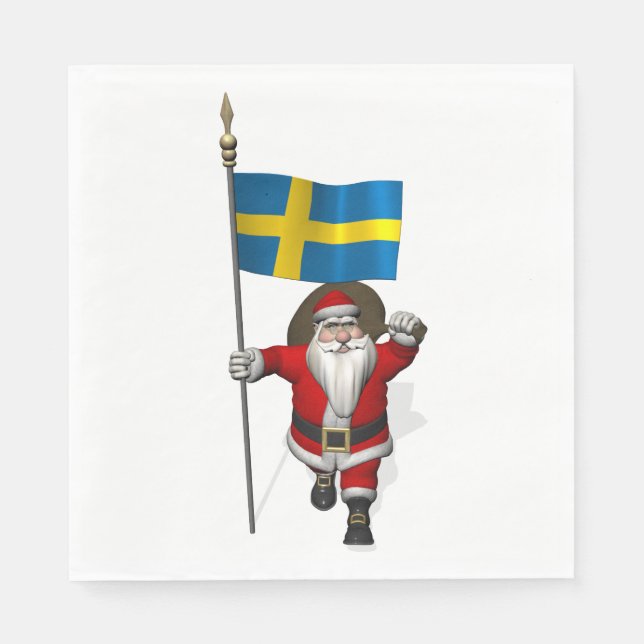 Jultomten med Flagga av Sverige Pappersservett (Framsidan)
