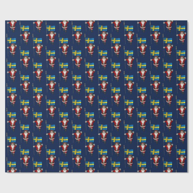 Jultomten med Flagga av Sverige Presentpapper (Platt)