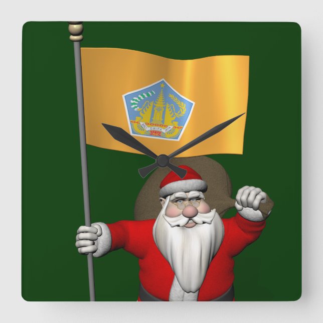 jultomten med Flagga Bali Fyrkantig Klocka (Framsida)