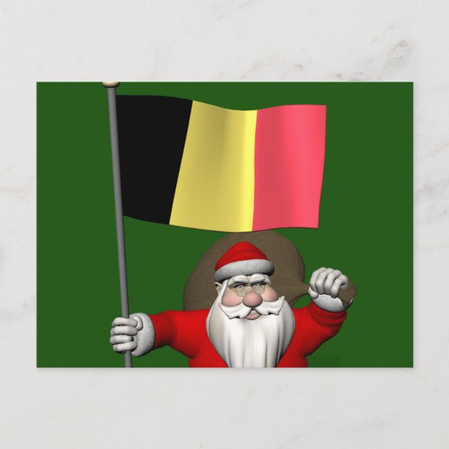 Jultomten med Flagga Belgien Helg Vykort (Framsida)