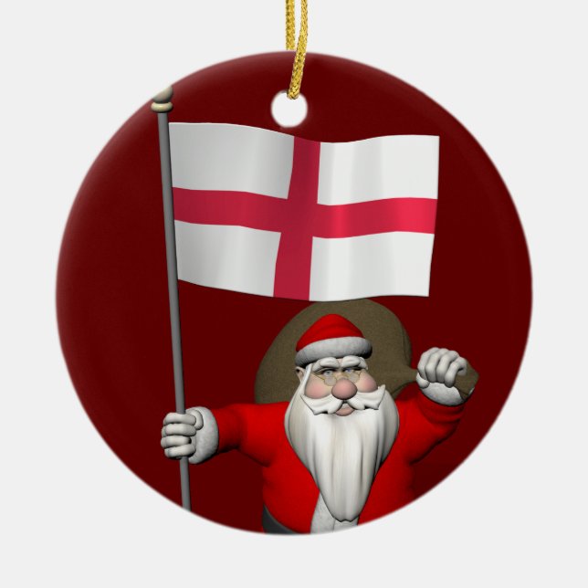 jultomten med Flagga England Julgransprydnad Keramik (Framsidan)