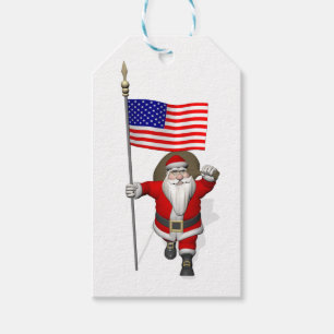 Jultomten med Flagga från USA Presentetikett