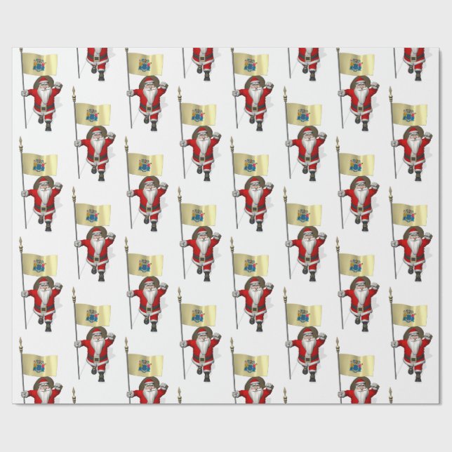 Jultomten med Flagga i New jersey Presentpapper (Platt)