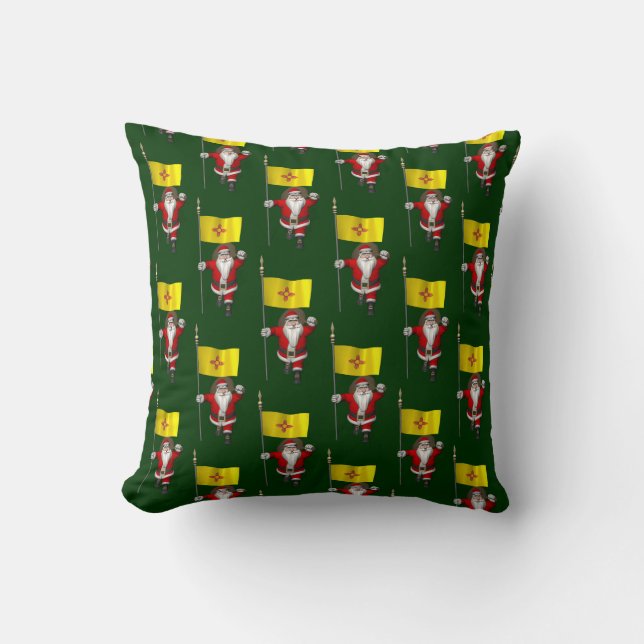 Jultomten med Flagga i New mexico Kudde (Framsida)
