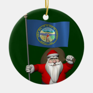 Jultomten med Flagga Nebraska Julgransprydnad Keramik