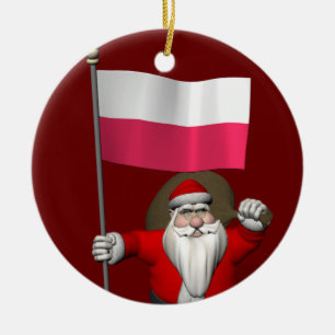 jultomten med Flagga Polen Julgransprydnad Keramik