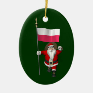 Jultomten med Flagga Polen Julgransprydnad Keramik