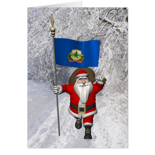 Jultomten med Flagga Vermont Hälsningskort (Framsidan)