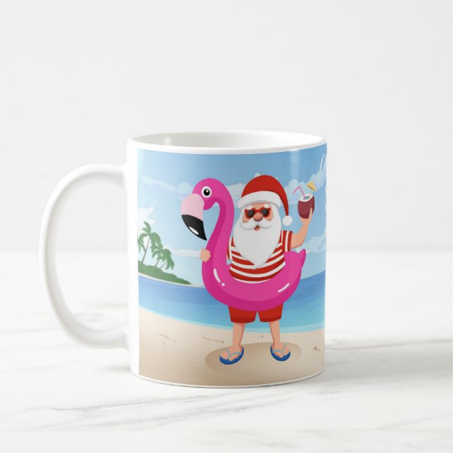 Jultomten med flamingo uppblåsbart ring kaffemugg (Vänster)