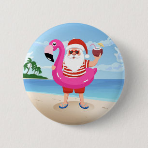 Jultomten med flamingo uppblåsbart ring knapp
