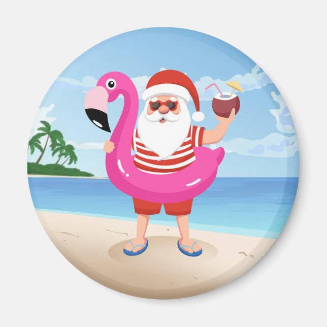 Jultomten med flamingo uppblåsbart ring magnet (Framsidan)
