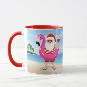 Jultomten med flamingo uppblåsbart ring mugg