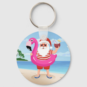Jultomten med flamingo uppblåsbart ring nyckelring