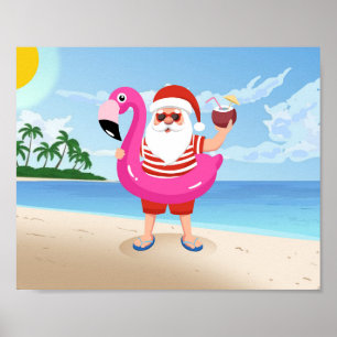 Jultomten med flamingo uppblåsbart ring poster
