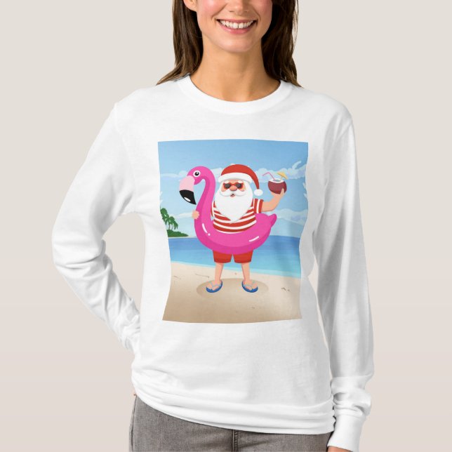 Jultomten med flamingo uppblåsbart ring t shirt (Framsida)