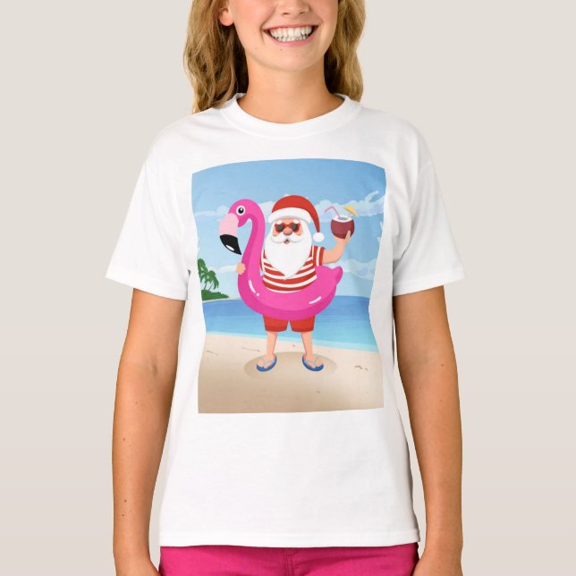 Jultomten med flamingo uppblåsbart ring t shirt (Framsida)