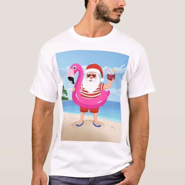 Jultomten med flamingo uppblåsbart ring t shirt (Framsida)