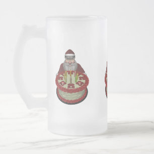 Jultomten med födelsedagskummel frostat ölglas