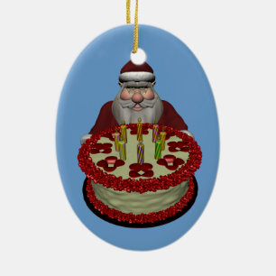 Jultomten med födelsedagskummel julgransprydnad keramik
