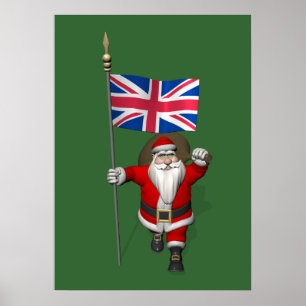 Jultomten med Förenade kungarikets Flagga i unione Poster