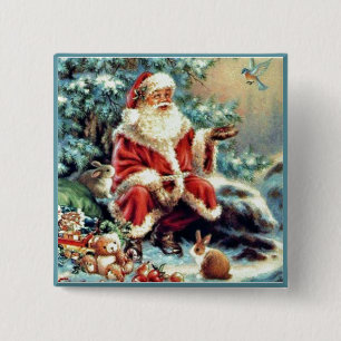 Jultomten med Forest Animals Chirstmas-knapp Knapp
