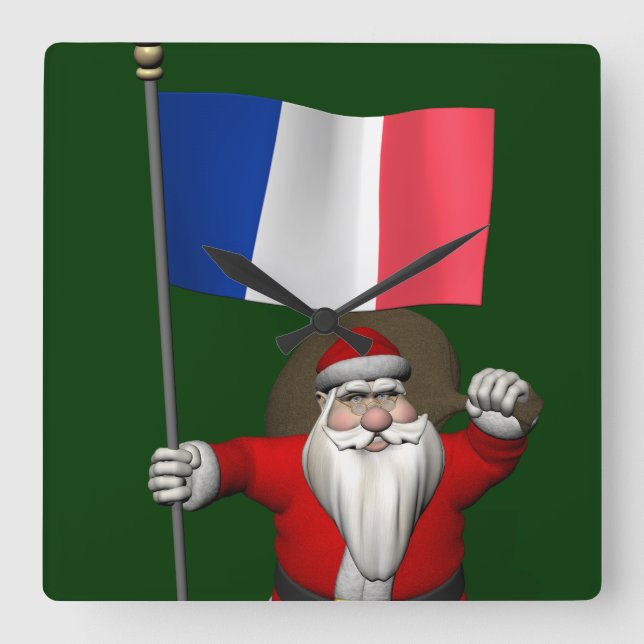 jultomten med Frankrike Fyrkantig Klocka (Framsida)