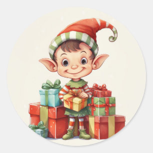 jultomten med gåvor runt klistermärke