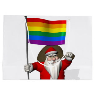 Jultomten med gay prideregnbågeflagga
