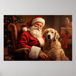 Jultomten med Golden Retriever Poster
