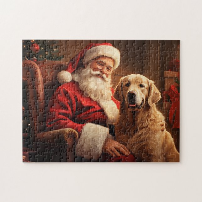 Jultomten med Golden Retriever Pussel (Horisontell)