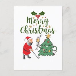 Jultomten med golfgolfer i boll God jul Helg Vykort