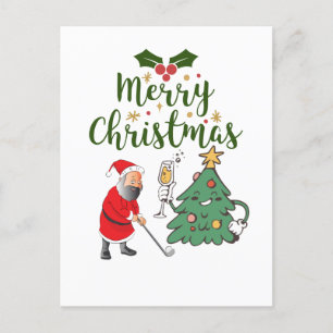 Jultomten med golfgolfer i boll God jul Helg Vykort