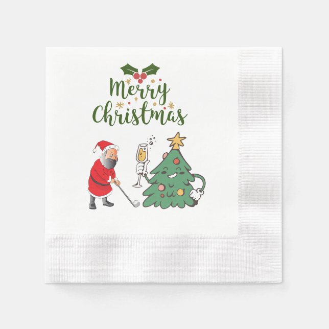 Jultomten med golfgolfer i boll God jul Pappersservett (Framsidan)
