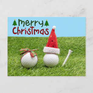Jultomten med golfgolfer i boll God jul Vykort