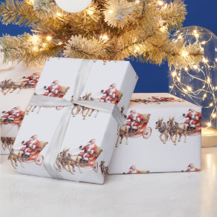 Jultomten med hästar som bär renar presentpapper