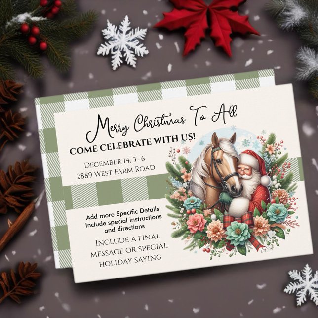 Jultomten med hästjul inbjudningar (Enjoy this Beautiful Christmas Horse design! Personalize with your favorite Horse Girl!
)