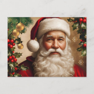 Jultomten med Holly Berry, julprydnad Helg Vykort