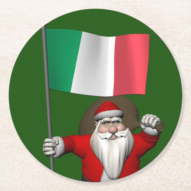 Jultomten med Italien Underlägg Papper Rund (Framsidan)