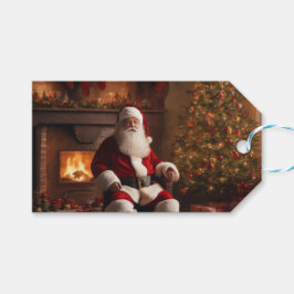 Jultomten med Julgran & Fireplace Presentetikett