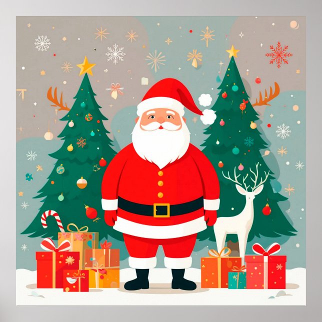 Jultomten med Julgran och gåvor Poster (Framsidan)