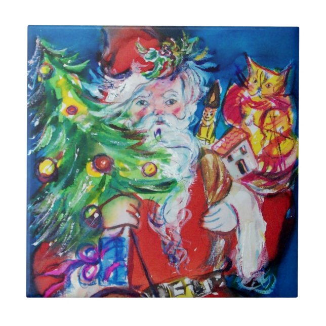 JULTOMTEN MED JULGRAN OCH GIFTS KAKELPLATTA (Framsidan)