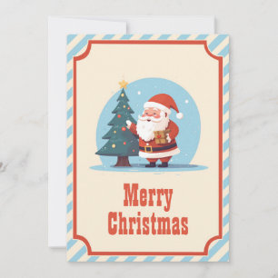 Jultomten med julgran Tecknad Julkort