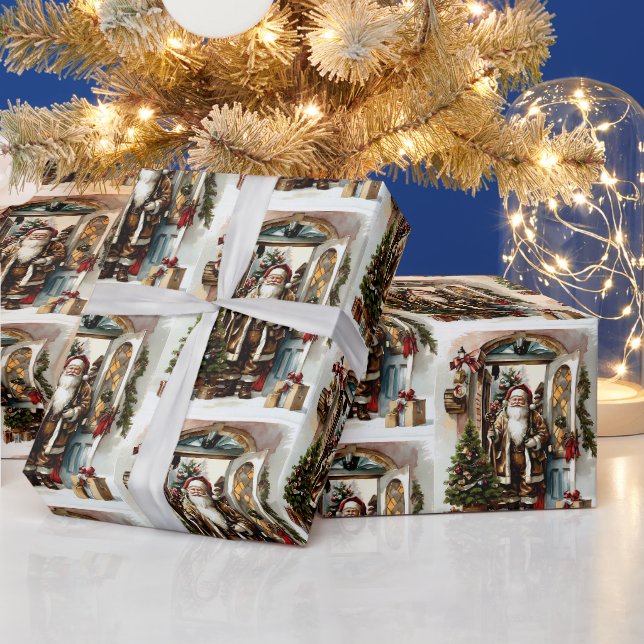 Jultomten med Julklapp vid dörren Presentpapper (Helgdagar)