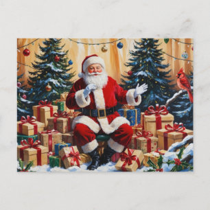 Jultomten med julklappar helg vykort