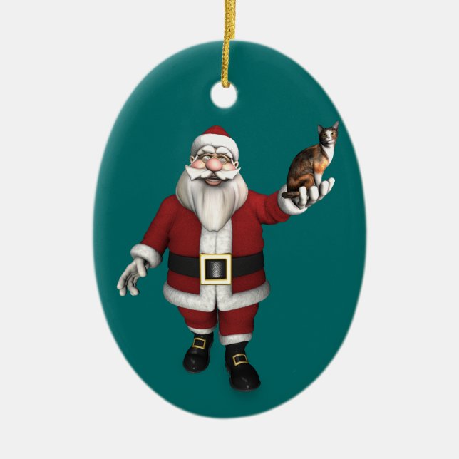 Jultomten med Kalicokatt Julgransprydnad Keramik (Framsidan)