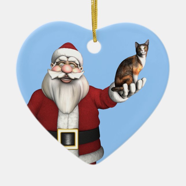 Jultomten med Kalicokatt Julgransprydnad Keramik (Framsidan)