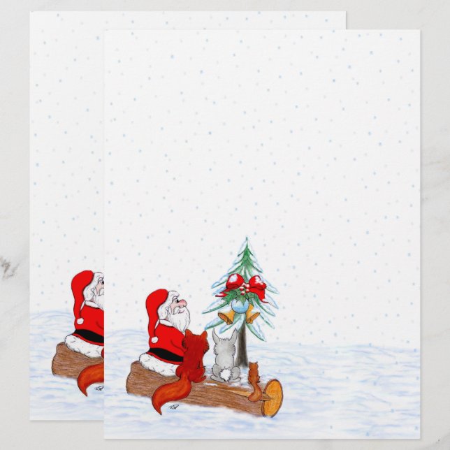 Jultomten med kanin Fox och ekorre Brevhuvud (Fram/baksida)