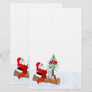 Jultomten med kanin Fox och ekorre Brevpapper