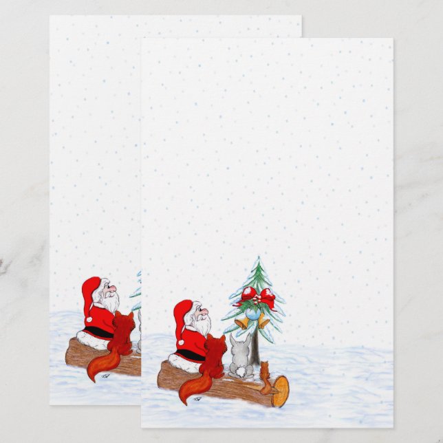 Jultomten med kanin Fox och ekorre Brevpapper (Fram/baksida)