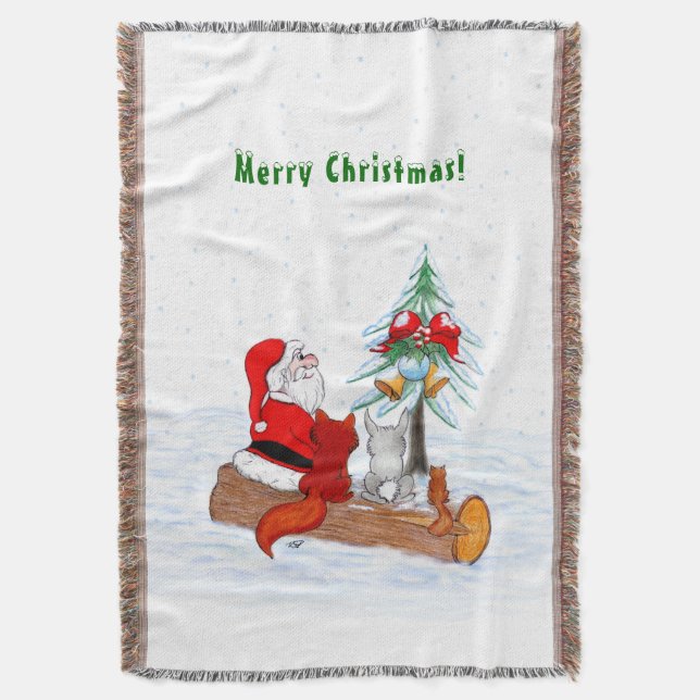 Jultomten med kanin Fox och ekorre Filt (Framsidan Vertikal)